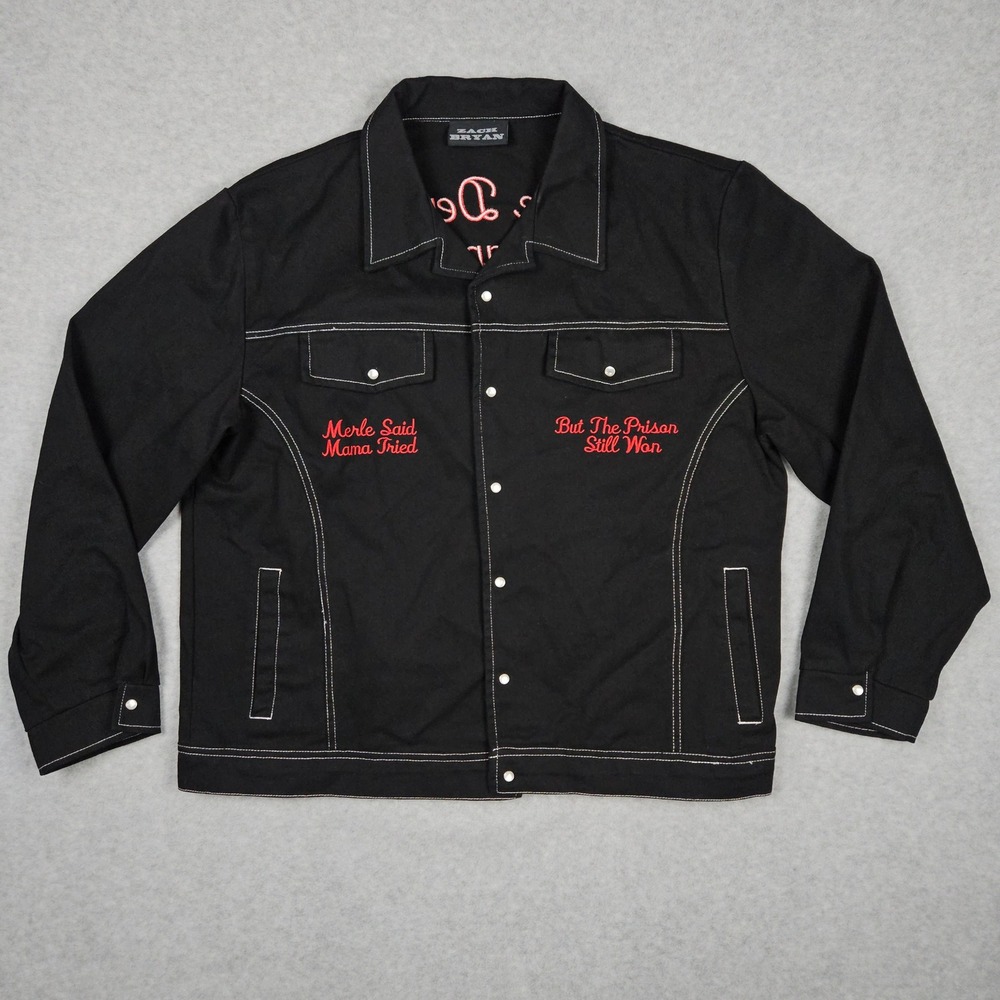 Zach Bryan Men XL Black Trucker Jacket Devil Merle Said Mama Tried Concert Merch